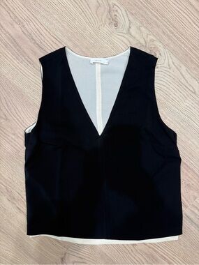 A.L.C. Black Sleeveless V-Neck Camisole with Cream Trim